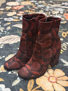 ASOS - Red Snake Print Sock Boots Block Heel - Size 5 -